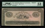 1904年新西兰澳大拉西亚银行10镑经裁切试印样票，威灵顿地名，PMG 53，背有贴痕