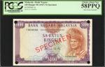 1967-72年马来西亚国家银行100令吉。样张。PCGS Currency Choice About New 58 PPQ.