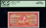 Bermuda Government, 10/-, 1st October 1966, serial number V/1 969041, red, Queen Elizabeth II at cen