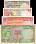 CEYLON. Lot of (4). Central Bank of Ceylon. 1, 2, 5 & 10 Rupees, 1953-54. P-Various. Fine to Extreme