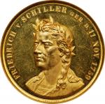 GERMANY. Hamburg. Friedrich von Schiller Gold Medal of 10 Ducats Weight, 1859. PCGS SPECIMEN-62.