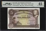 1938年沙捞越政府银行伍圆。SARAWAK. Government of Sarawak. 5 Dollars, 1938. P-21. PMG Choice Extremely Fine 45.