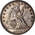 1854 Liberty Seated Silver Dollar. OC-1. Rarity-3+. Repunched Date. AU-55 (PCGS).