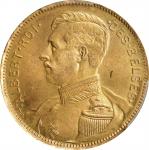 BELGIUM. 20 Francs, 1914. Brussels Mint. Albert I. PCGS MS-64.