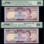 x Reserve Bank of Fiji, replacement 10 dollars, ND (1986), serial number Z/1 067641, also including 