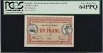 SENEGAL. Gouvernement General de lA.O.F.. 1 Franc, L.1917. P-2b. PCGS Currency Very Choice New 64 PP