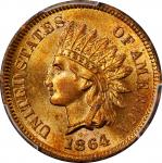 1864 Indian Cent. Bronze. L on Ribbon. MS-65 RB (PCGS).