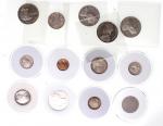 印度钱币一组13枚，包括1912年1/12安娜铜币，1874年1/4安娜铜币、1835及1840年1/4卢比银币，1840, 1862 及 1893年1/2卢比银币，1891 及 1912年1卢比银币