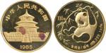 China PR.; 1985, "Giant Panda hanging from bamboo", gold coin $100, KM#118, weight 31.13g., 0.999 go