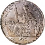 1922-H年坐洋壹圆银币。喜顿造币厂。 FRENCH INDO-CHINA. Piastre, 1922-H. Heaton Mint. PCGS MS-63.
