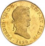 ESPAGNE Ferdinand VII (1808-1833). 8 escudos 1820 GJ, M, Madrid.