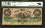 T-4. Confederate Currency. 1861 $50. Very Fine 20 Net. Repaired, Minor Rust.