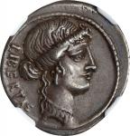 M. JUNIUS BRUTUS. AR Denarius (3.88 gms), Rome Mint, 54 B.C. NGC Ch VF, Strike: 5/5 Surface: 4/5.