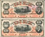 COLOMBIA. Banco Nacional. 10 Pesos. March 1, 1881. P-143s. Uncut Block of Two (2) Notes. Specimen. A