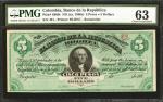 COLOMBIA. Banco de la República. 5 Pesos, 1880s. P-S809r. Remainder. PMG Choice Uncirculated 63.
