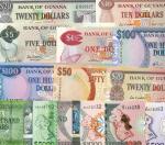 Bank of Guyana, a fine and comprehensive range of types and varieties comprising $1 (5), $5 (4), $10