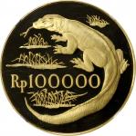 1974年印度尼西亚100,000盾精制金币。兰特里森特造币厂。INDONESIA. 100000 Rupiah, 1974. London or Llantrisant Mint. NGC PROO