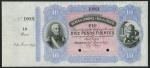 Banco de Londres y Rio de la Plata, Argentina, specimen 10 Pesos Fuertes, Rosario, 1 June 1874, seri