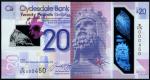 Clydesdale Bank, polymer £20, 11 July 2019, serial number W/HS 000450, purple and lilac, a map of Sc