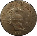 1787 New Jersey copper. Maris 56-n. Rarity-1. Camel Head. Overstruck on 1739 England George II halfp