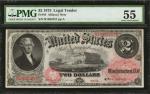 Fr. 44. 1875 $2 Legal Tender Note. PMG About Uncirculated 55.