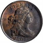 1808年波浪头像半分 PCGS MS 63 1808 Draped Bust Half Cent