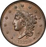 1837 Modified Matron Head Cent. Newcomb-14. Plain Hair Cords, Medium Letters. Rarity-2. Mint State-6