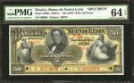 MEXICO. Banco de Nuevo Leon. 50 Pesos, ND (1897-1913). P-S363s; M437s. Specimen. PMG Choice Uncircul