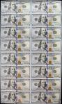 Uncut Sheet of (16) Fr. 2187-F. 2009A $100 Federal Reserve Notes. Atlanta. Uncirculated.