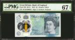 GREAT BRITAIN. Bank of England. 5 Pounds, 2015. P-394. Low Serial Number. PMG Superb Gem Uncirculate
