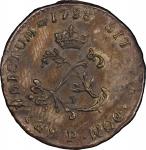 1738-P Sou Marque. Dijon Mint. Vlack-161a. Rarity-5. AU-55 (PCGS).