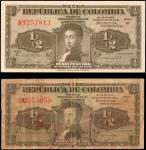 COLOMBIA. Lot of (2). Republica de Colombia. 1/2 Peso Oro, 1948-53. P-345a & 345b. Fine & About Unci