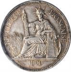 1890-A年坐洋一圆银币 FRENCH INDO-CHINA. Piastre, 1890-A. Paris Mint. PCGS AU-50 Gold Shield.