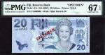 x Reserve Bank of Fiji, specimen 20 dollars, ND (2007), serial number CA000000, (Pick 112s, TBB B523