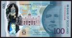 Bank of Scotland, polymer £100, 16 August 2021, serial number FM 000028, green, Sir Walter Scott at 