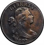 1807 Draped Bust Cent. S-275. Rarity-3. Large Fraction. EF-40, Burnished, Recolored.