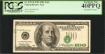 Fr. 2175-B. 1996 $100  Federal Reserve Note. New York. PCGS Currency Extremely Fine 40 PPQ. Misalign