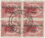 Postage Stamps. New Zealand, Victoria Land: 1908 overprinted 1d (Penny), rose carmine, used block of