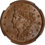 1851 Braided Hair Half Cent. C-1. AU-58 BN (NGC).