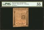 PA-174. Pennsylvania. March 25, 1775. 16 Shillings. PMG About Uncirculated 55.