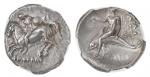 Calabria. Tarentum. AR Didrachm, ca. 302-280 BC. Magistrate: Philokles. Nude youth, holding shield, 