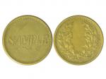 1949年（民國三十八年）中央造幣廠嘉禾圖金本位幣“CMC SAMPLE”試鑄黃銅幣一枚，近未使用