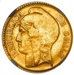 CHILE, Santiago, gold 5 pesos, 1895, NGC AU 58.