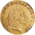 DENMARK. 12 Mark (Courant Ducat), 1759-VH W. Copenhagen Mint. Frederik V. NGC EF-45.