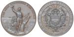 Switzerland, Proof bronze medal, 1892, coat of arms, reverse standing figure waving hat, flags and s