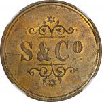 1877年锡兰萨博纳迪埃公司18分种植园黄铜代用币。CEYLON. Sabonadiere & Co. Brass 18 Cents Plantation Token, 1877. NGC MS-62