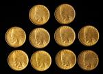 Lot of (10) 1907 Indian Eagles. No Periods. EF-AU (Uncertified).