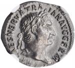 TRAJAN, A.D. 98-117. AR Denarius, Rome Mint, A.D. 100. NGC Ch AU.