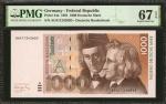 GERMANY, FEDERAL REPUBLIC. Deutsche Bundesbank. 1000 Deutsche Mark, 1991. P-44a. PMG Superb Gem Unci