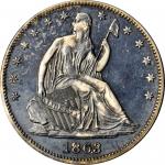 1863 Pattern Liberty Seated Half Dollar. Judd-338, Pollock-410. Rarity-5. Silver. Reeded Edge. Proof